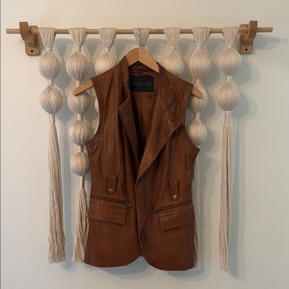 Rachel Zoe Brown Leather Vest sz 8
